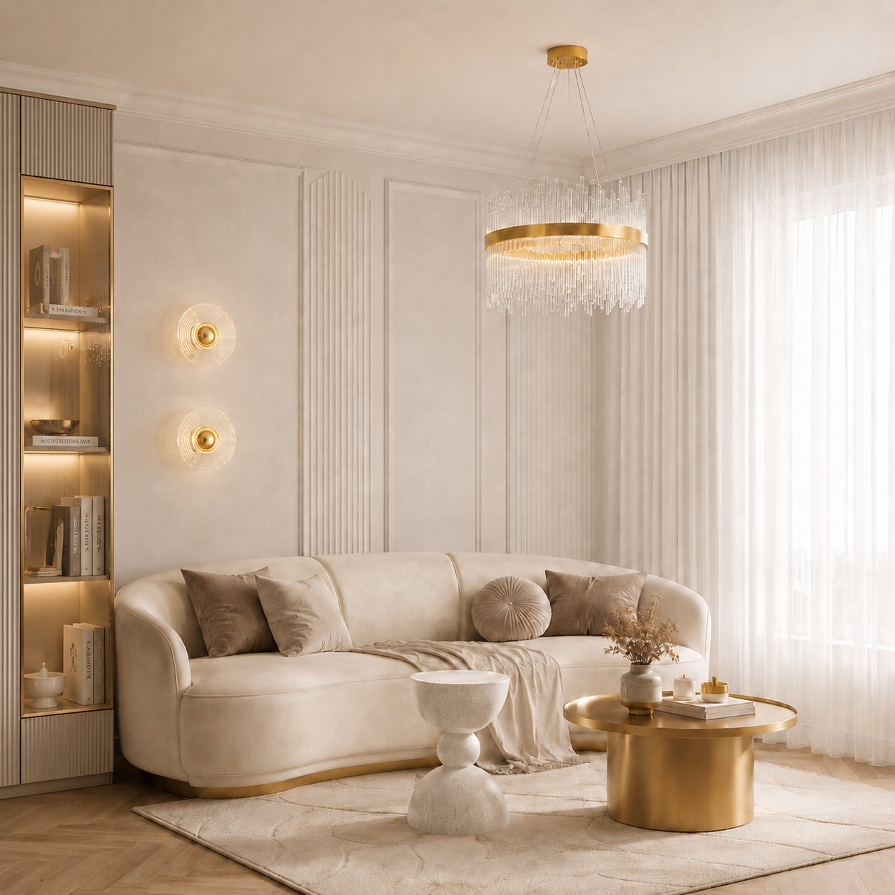 Lampa wisząca HESTIA 60 cm – żyrandol LED, złoty do salonu - obrazek 3