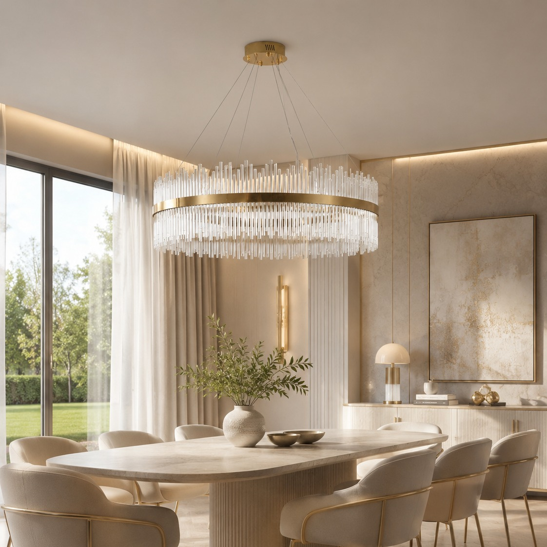 Lampa wisząca HESTIA 120 cm – żyrandol LED, złoty do salonu - obrazek 5