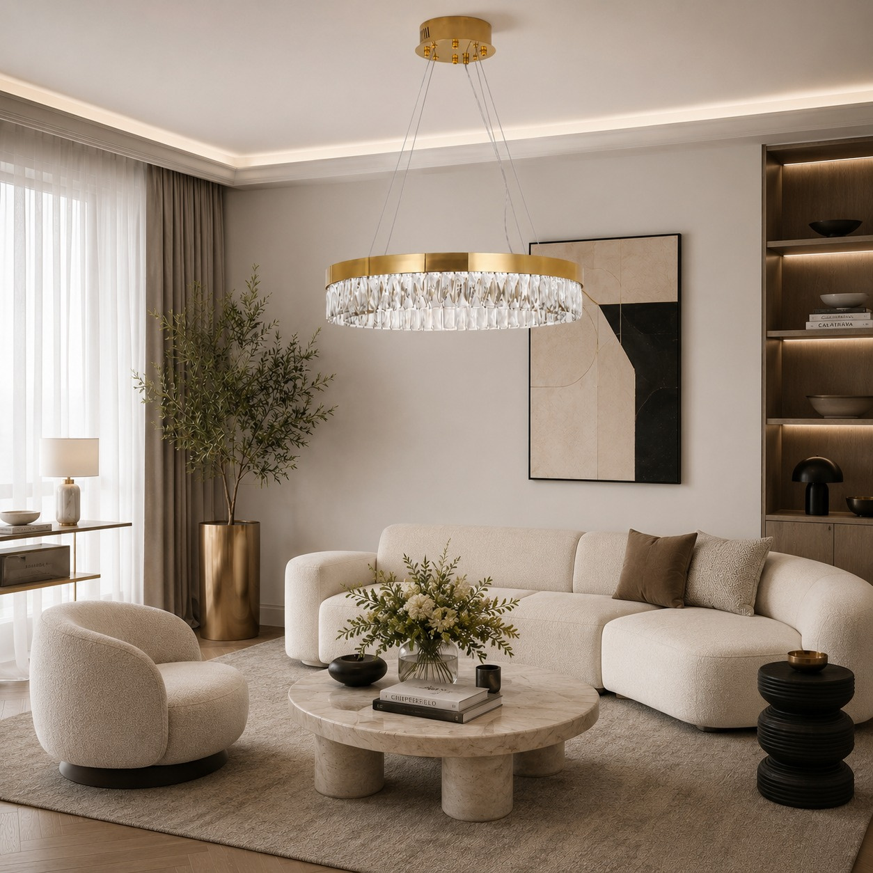 Lampa wisząca ALEXIS 60 cm - żyrandol złoty kryształowy - obrazek 5