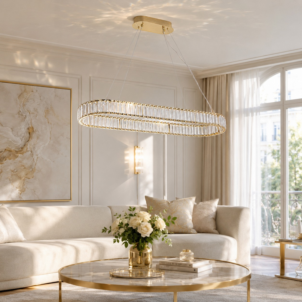 Lampa wisząca ADONIS 100 cm - elegancki żyrandol w złocie i krysztale - obrazek 3