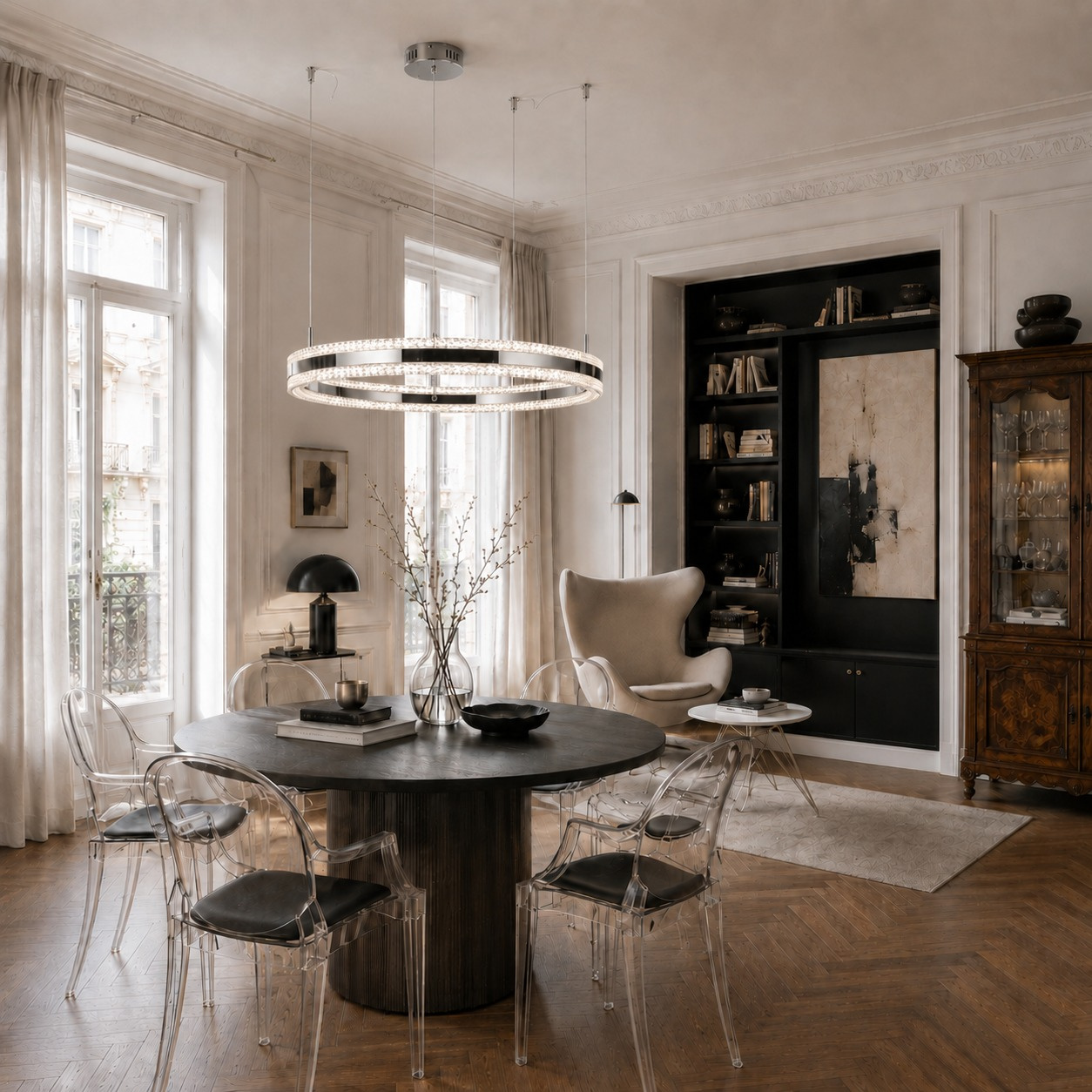 Lampa wisząca ARKADIA LED 80 cm - tytanowa z kryształowym pierścieniem - obrazek 3