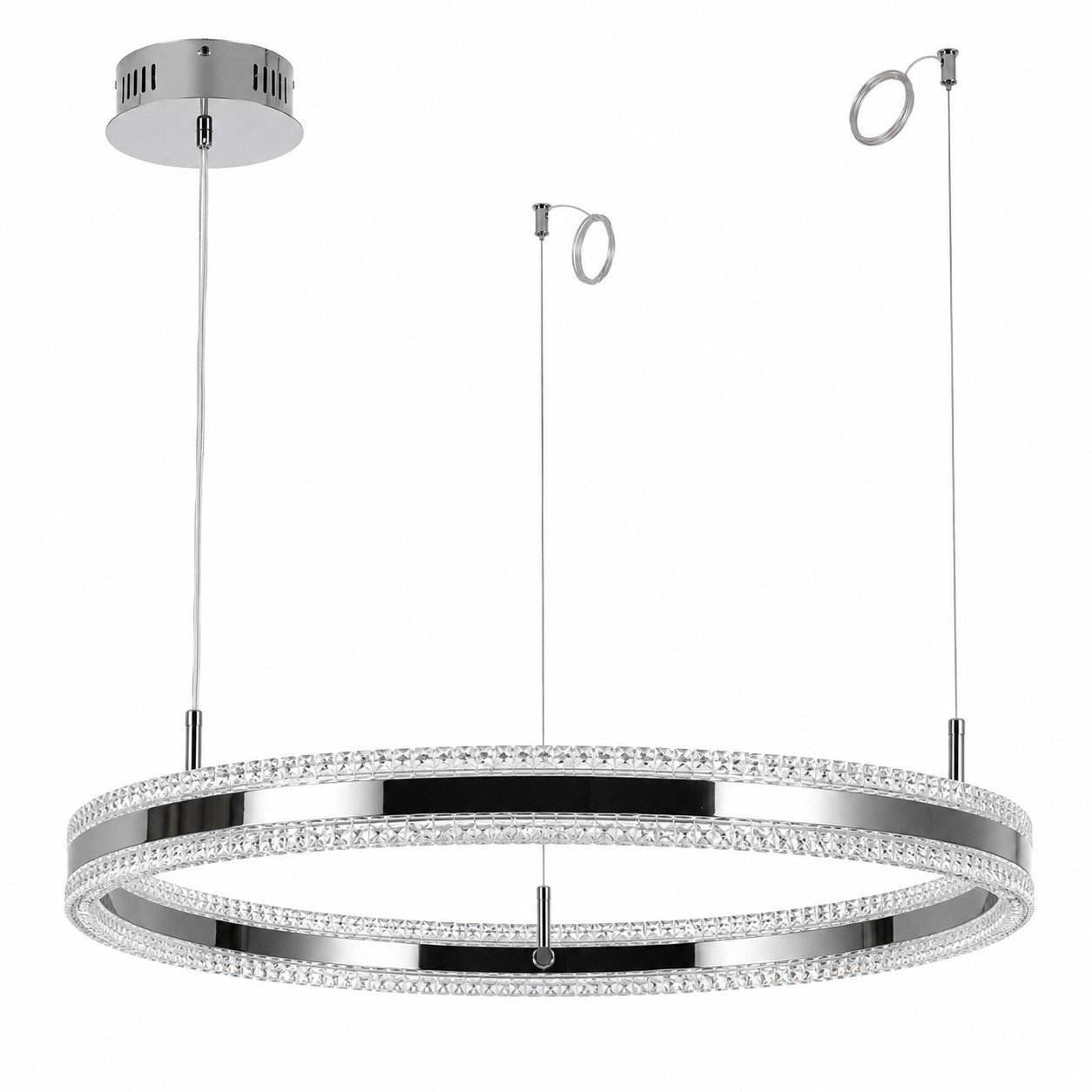 Lampa wisząca ARKADIA LED 80 cm - tytanowa z kryształowym pierścieniem - obrazek 6