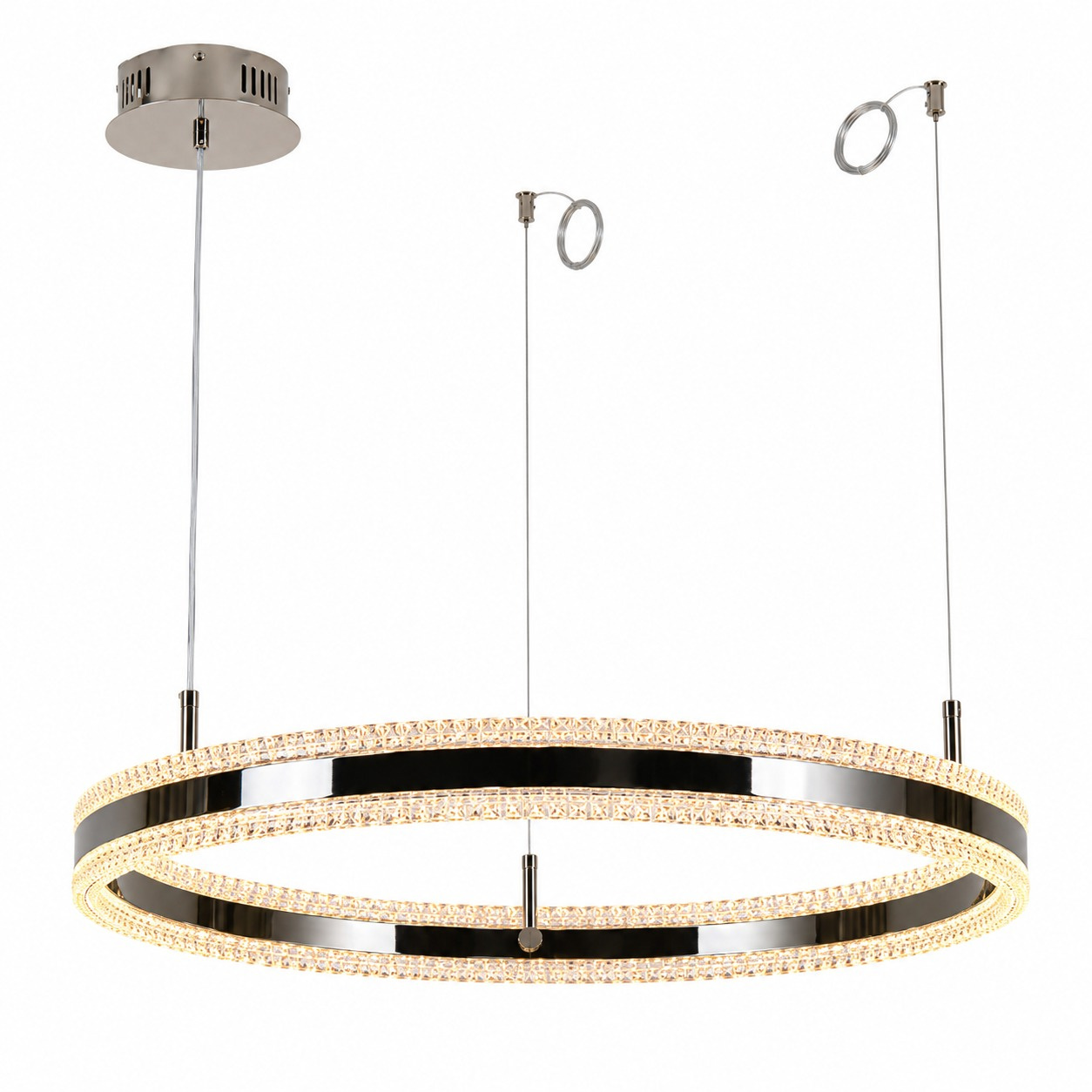 Lampa wisząca ARKADIA LED 80 cm - tytanowa z kryształowym pierścieniem - obrazek 7