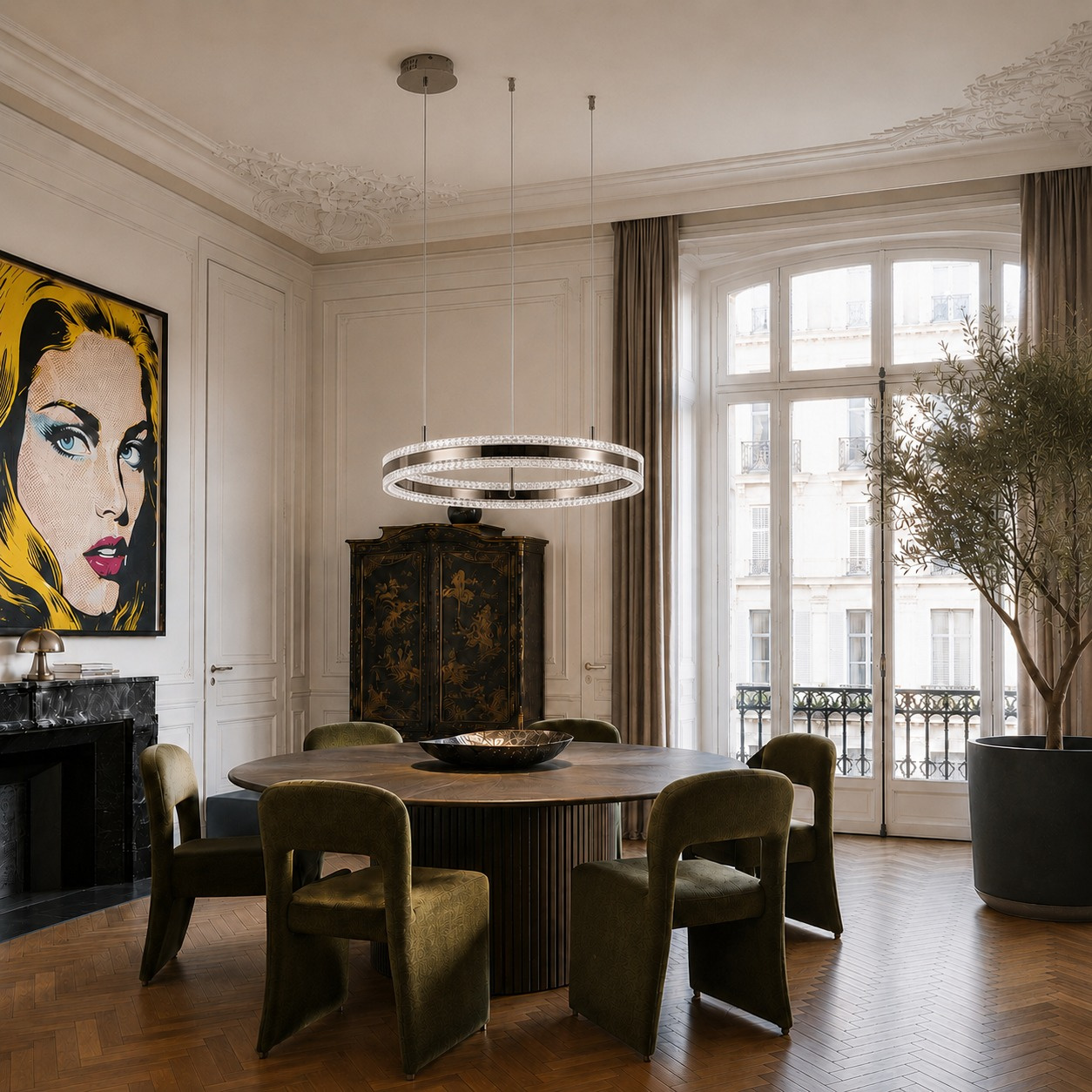 Lampa wisząca ARKADIA LED 60 cm - tytanowa z kryształowym pierścieniem - obrazek 4