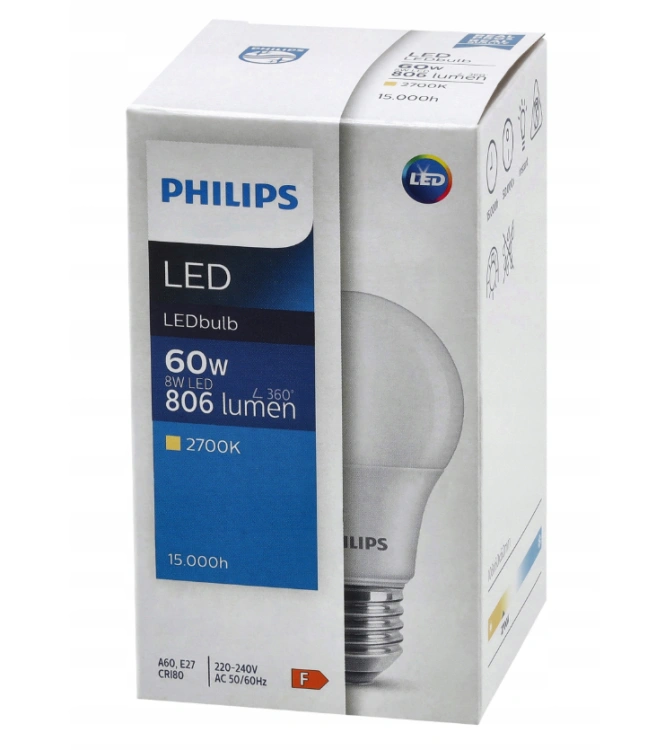 Żarówka E27 A60 Philips 8W 2700K - obrazek 3