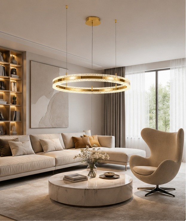Lampa wisząLampa wisząca ARKADIA LED 80 cm - złoty połysk z kryształowym pierścieniem - obrazek 3