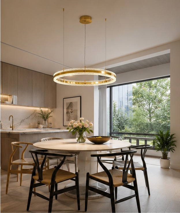 Lampa wisząLampa wisząca ARKADIA LED 80 cm - złoty połysk z kryształowym pierścieniem - obrazek 4
