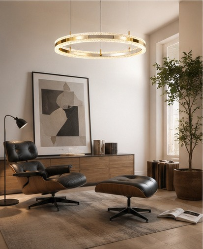 Lampa wisząLampa wisząca ARKADIA LED 80 cm - złoty połysk z kryształowym pierścieniem - obrazek 5