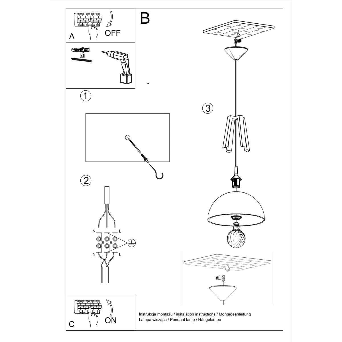 Lampa wisząca CASCO czarna/biała - obrazek 9