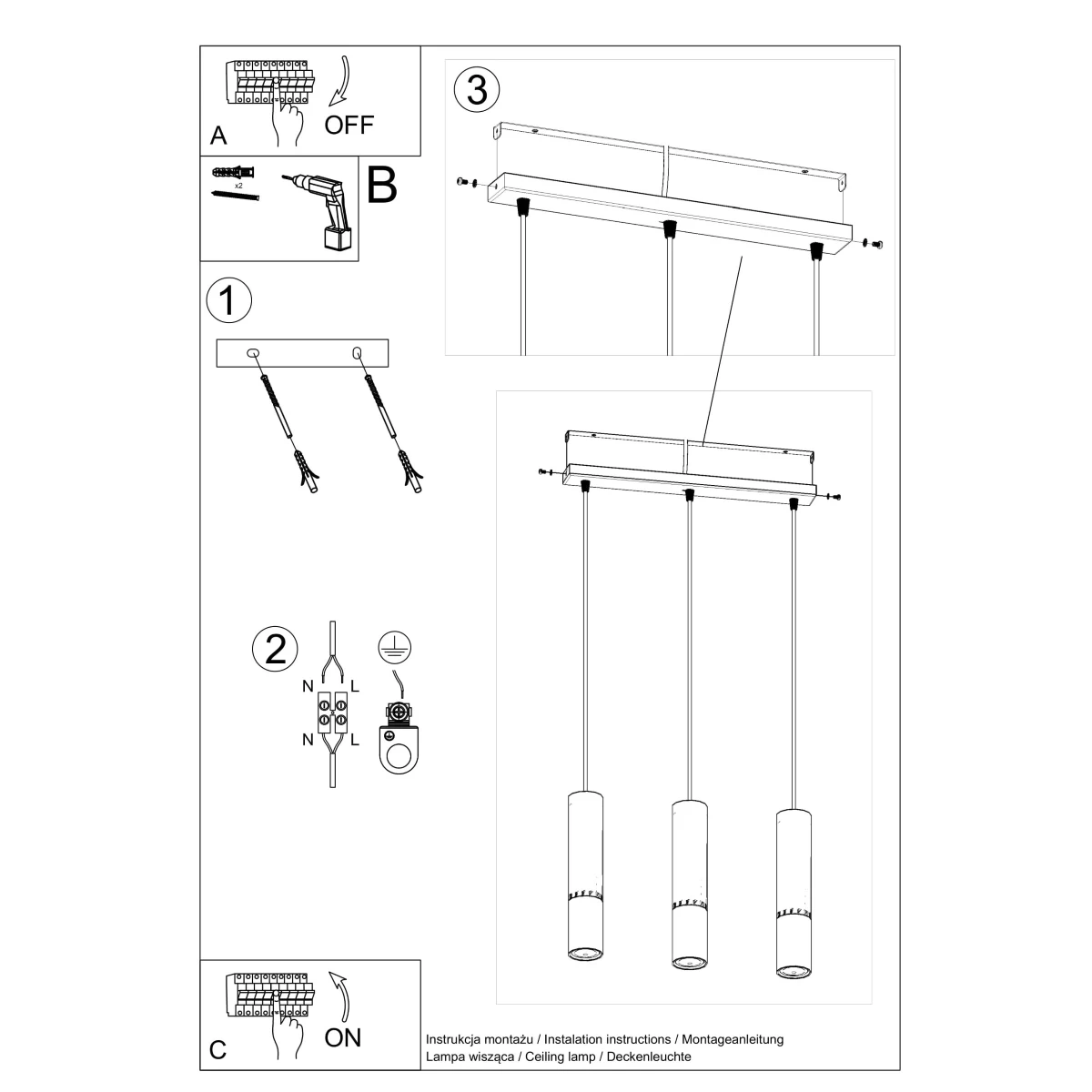 Lampa wisząca LOOPEZ 3L czarny/chrom - obrazek 9