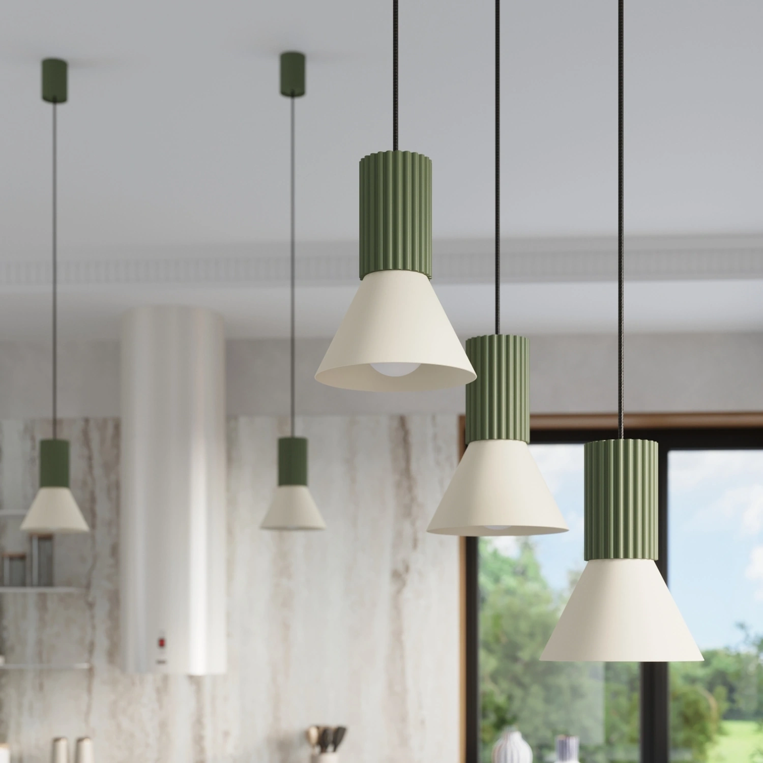 Lampa wisząca ESTRIA 3P beżowa/zielona oliwka - obrazek 5