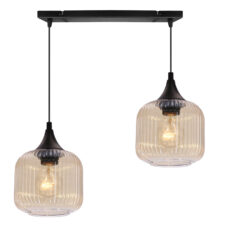 ESTAS lampa wisząca czarny 2x40W E27 klosz bursztynowy