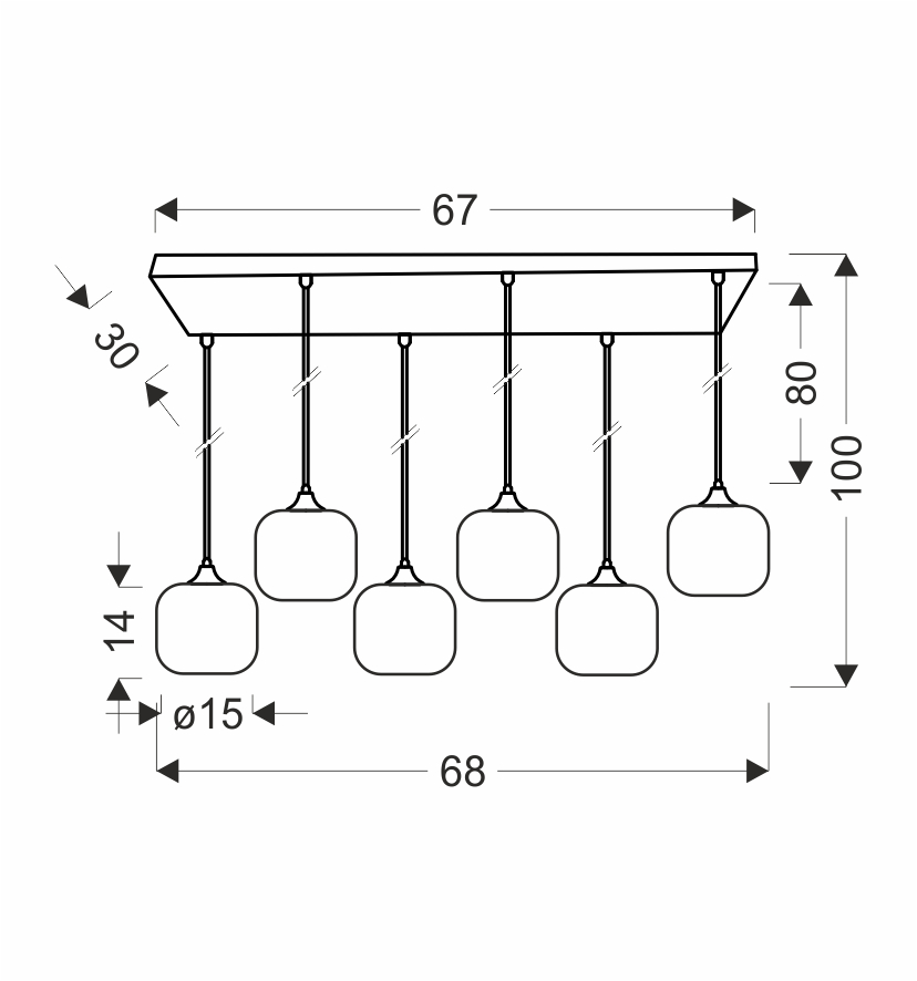 ESTAS lampa wisząca czarny 6x40W E27 klosz bursztynowy - obrazek 3