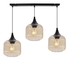 ESTAS lampa wisząca czarny 3x40W E27 klosz bursztynowy