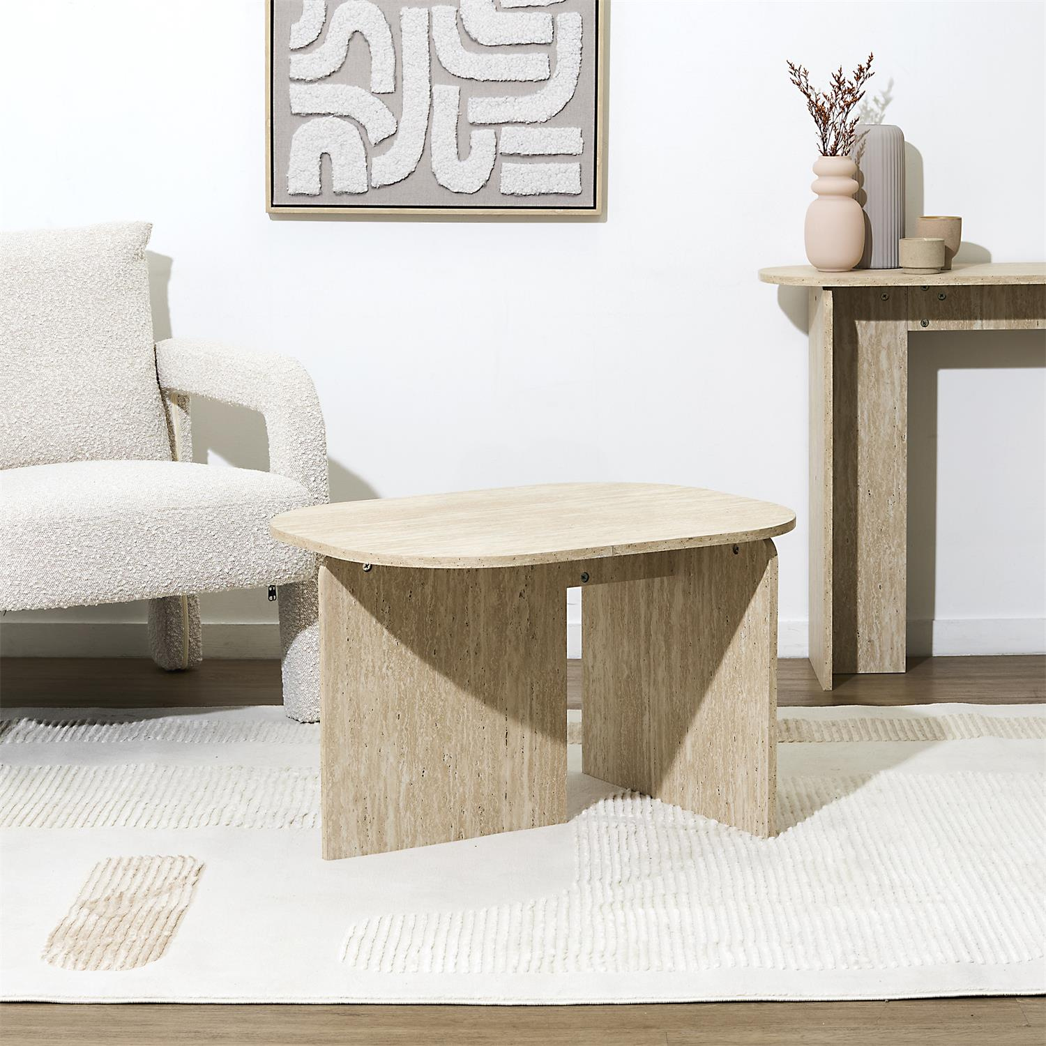 Stolik kawowy Umor owalny 72x53 cm nowoczesny trawertynowy - obrazek 5