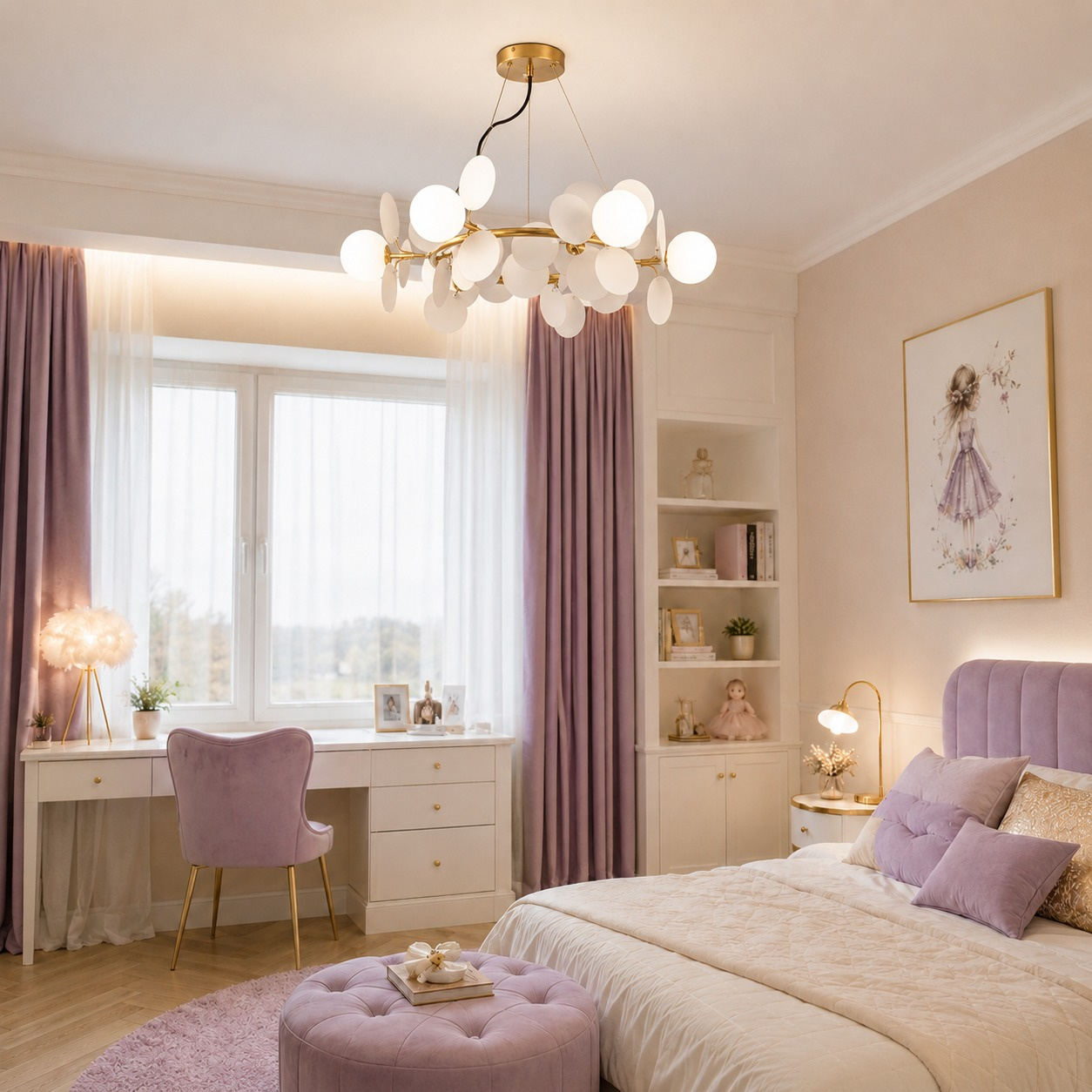 Lampa wisząca CHIC-9, biało złota 75 cm - obrazek 5