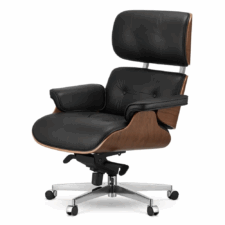 Fotel Biurowy Lucera w stylu Lounge Chair Czarna Skóra Ciemny orzech