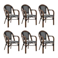 Zestaw 6 krzeseł ogrodowych CAFE PARIS ARM brązowy rattan