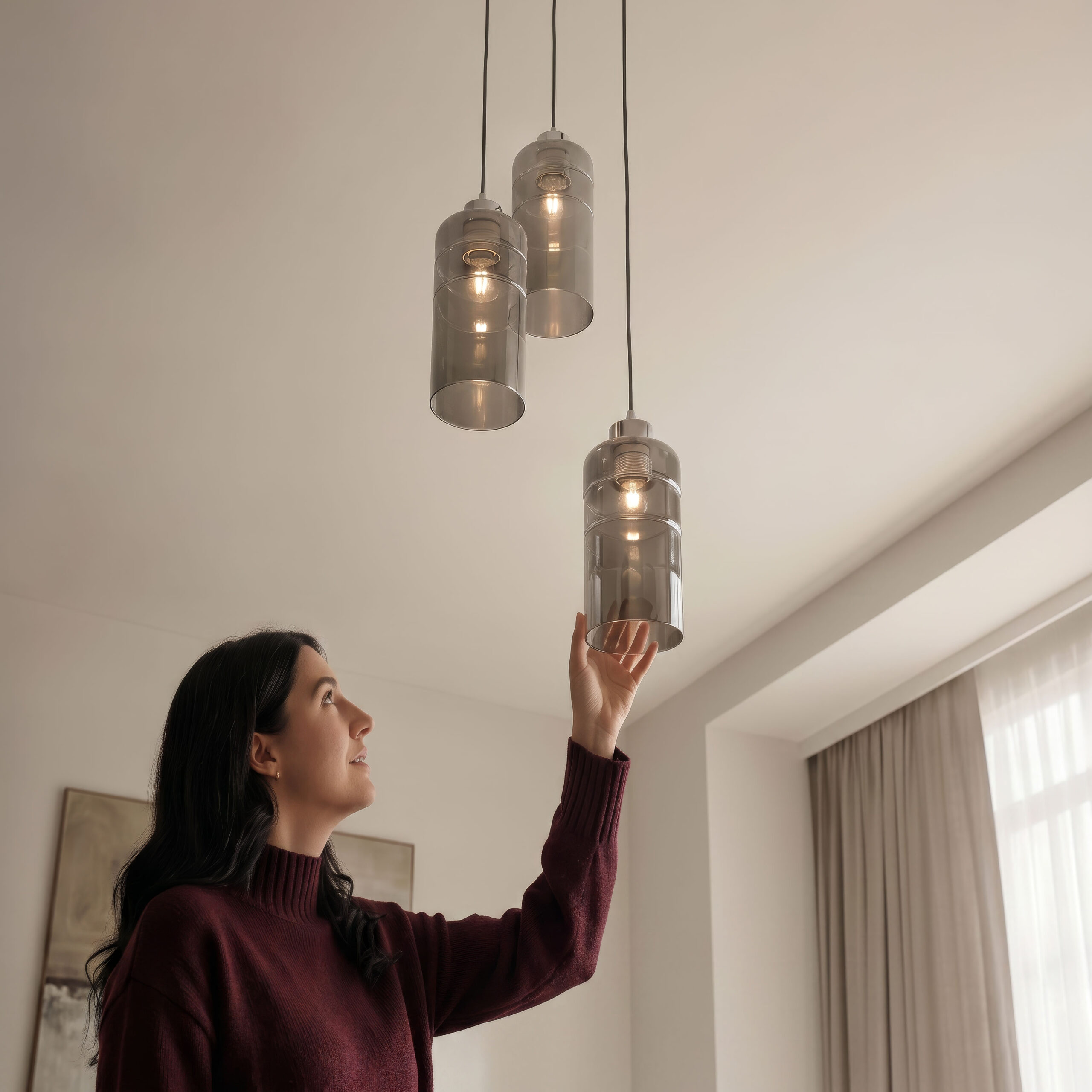 METZ lampa wisząca talerz chromowy 3x40W E27 klosz dymiony lustrzany - obrazek 3