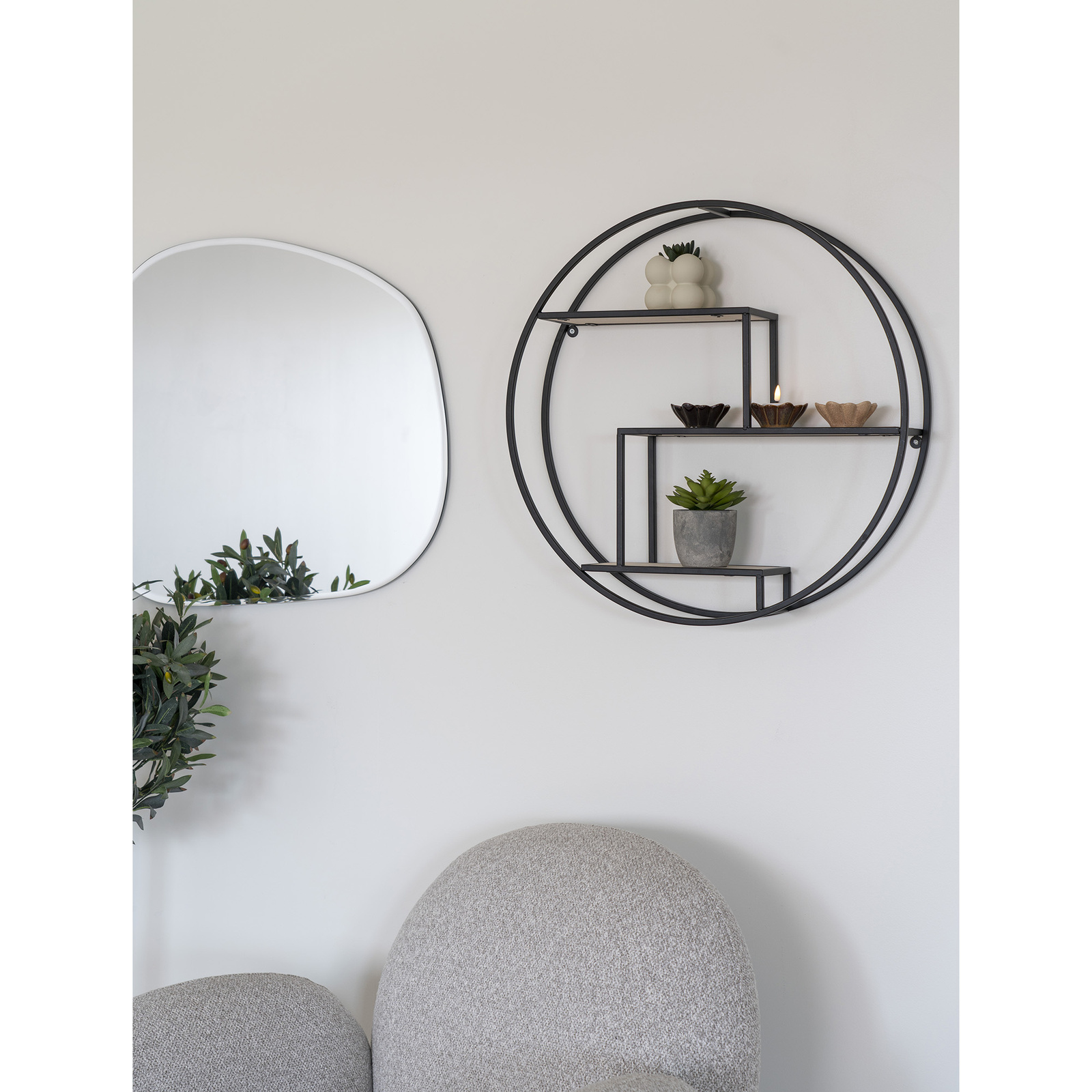 Półka ścienna Rotterdam czarna loftowa do salonu okrągła 62 cm - obrazek 3