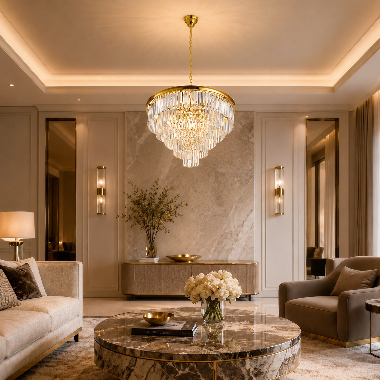 Lampa wisząca SPLENDORE 80 cm - żyrandol złoto-kryształowy - obrazek 3