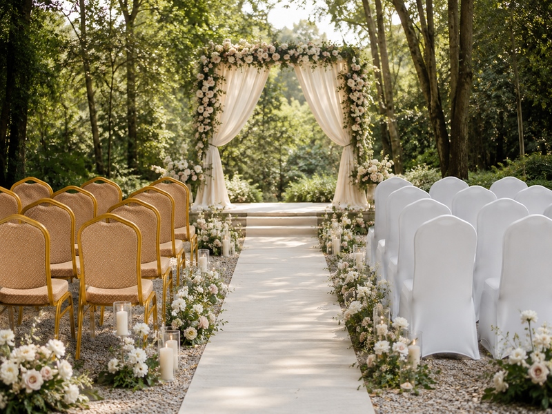 Zestaw 2 krzeseł bankietowych HERA beżowy + 2 pokrowce WEDING białe - obrazek 5