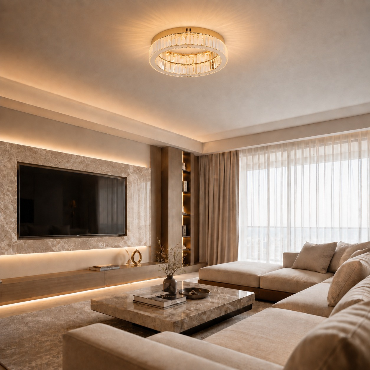 Plafon ledowy APOLLO 50 cm - złoty plafon LED, kryształowy - obrazek 4