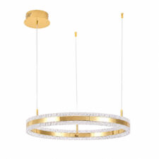 Lampa wisząca ARKADIA LED 60 cm - złoty połysk z kryształowym pierścieniem