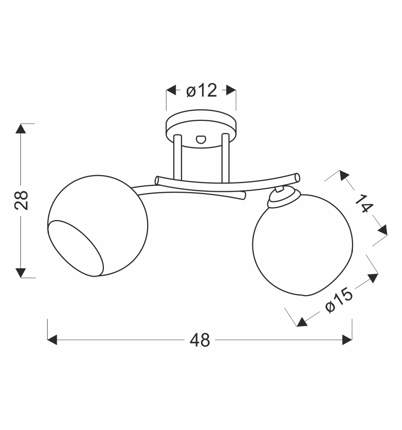 MANON lampa sufitowa brunatny+złoty 2x40W E27 klosz bursztynowy - obrazek 3