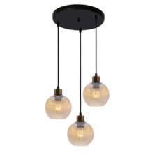 VALOR lampa wisząca talerz czarny +złoty 3x40W E27 klosz bursztynowy