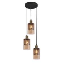 CABI lampa wisząca talerz czarny+złoty 3x40W E14 klosz bursztynowy