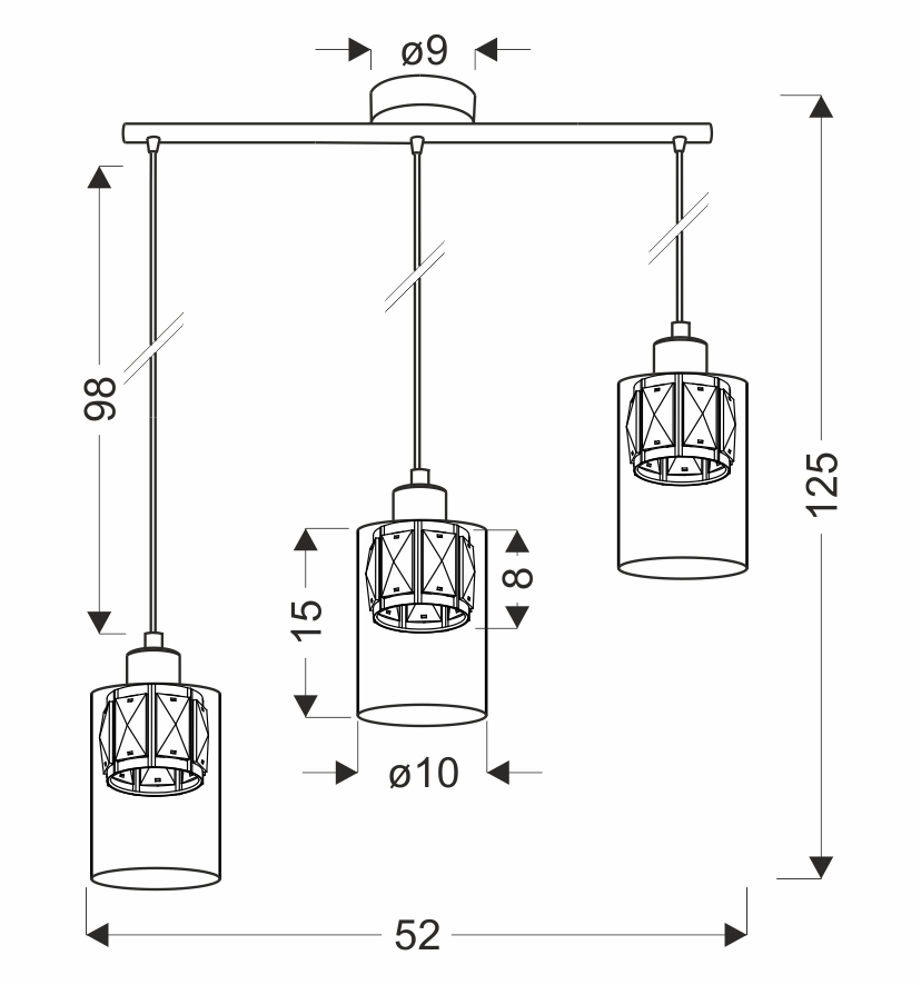 DUCATO lampa wisząca czarny +złoty 3x40W E27 klosz bursztynowy - obrazek 3