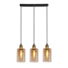 DOPPIO lampa wisząca czarny+złoty 3x40W E14 klosz bursztynowy