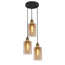 DOPPIO lampa wisząca talerz czarny+złoty 3x40W E14 klosz bursztynowy