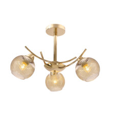 LUNORE lampa wisząca złoty 3x40W E27 klosz bursztynowy