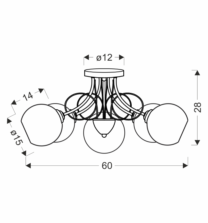 TARTINE lampa sufitowa chromowy 5x40W E27 klosz biały - obrazek 3