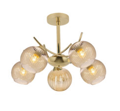 LUNORE lampa wisząca złoty 5x40W E27 klosz bursztynowy