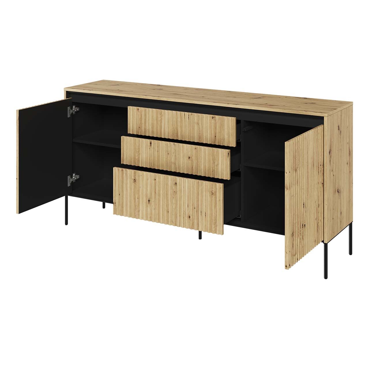 Komoda 2D3S z oświetleniem dąb artisan/czarny TREND TR01 - obrazek 4