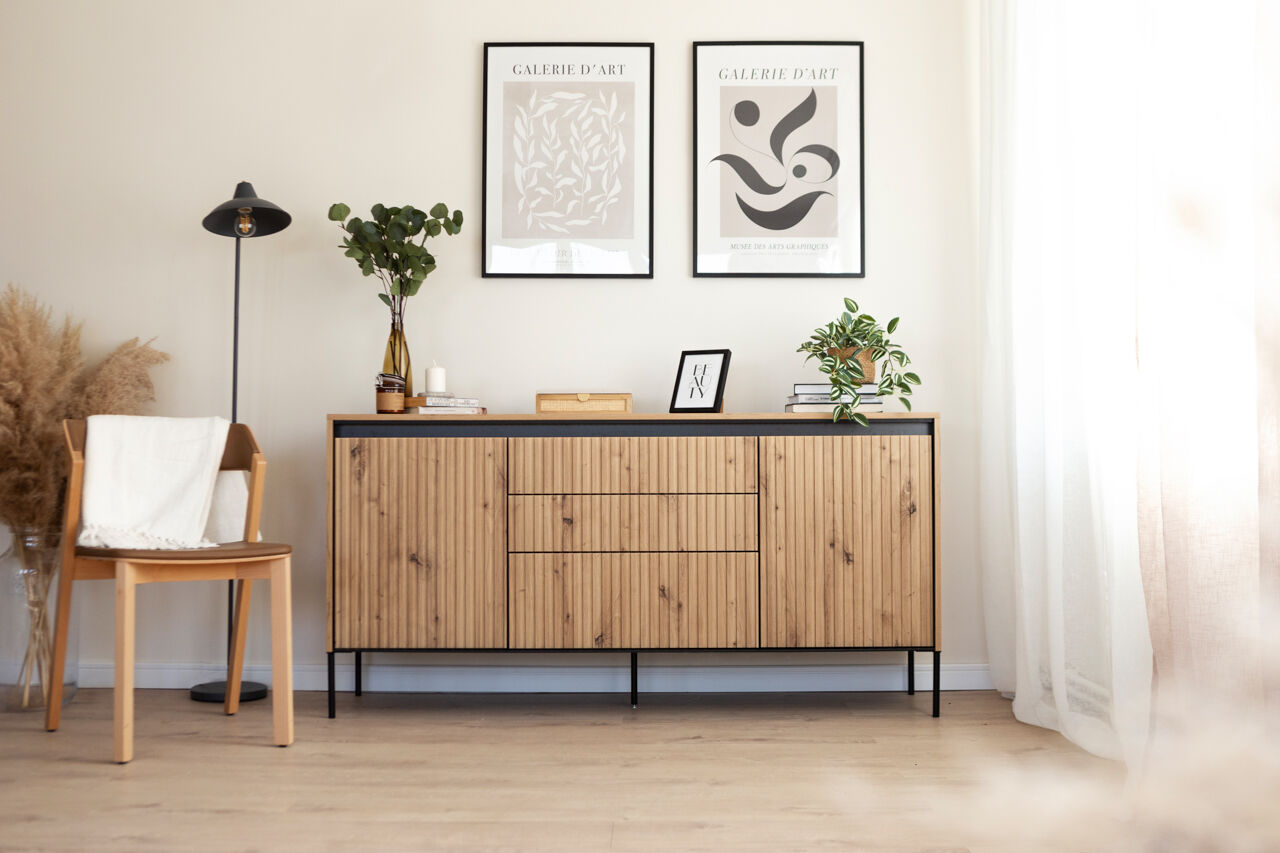 Komoda 2D3S z oświetleniem dąb artisan/czarny TREND TR01 - obrazek 7