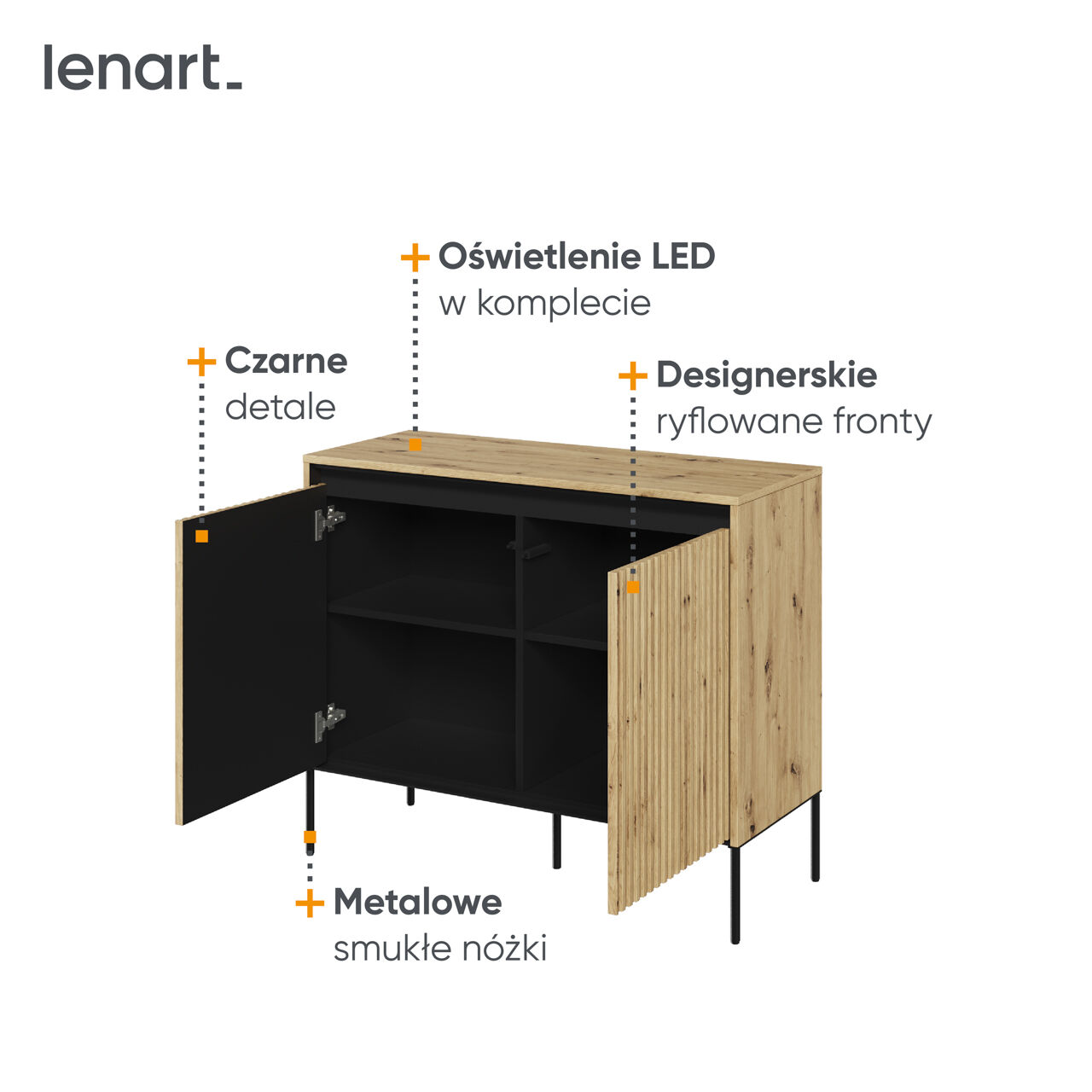Komoda 2D z oświetleniem dąb artisan/czarny TREND TR02 - obrazek 6