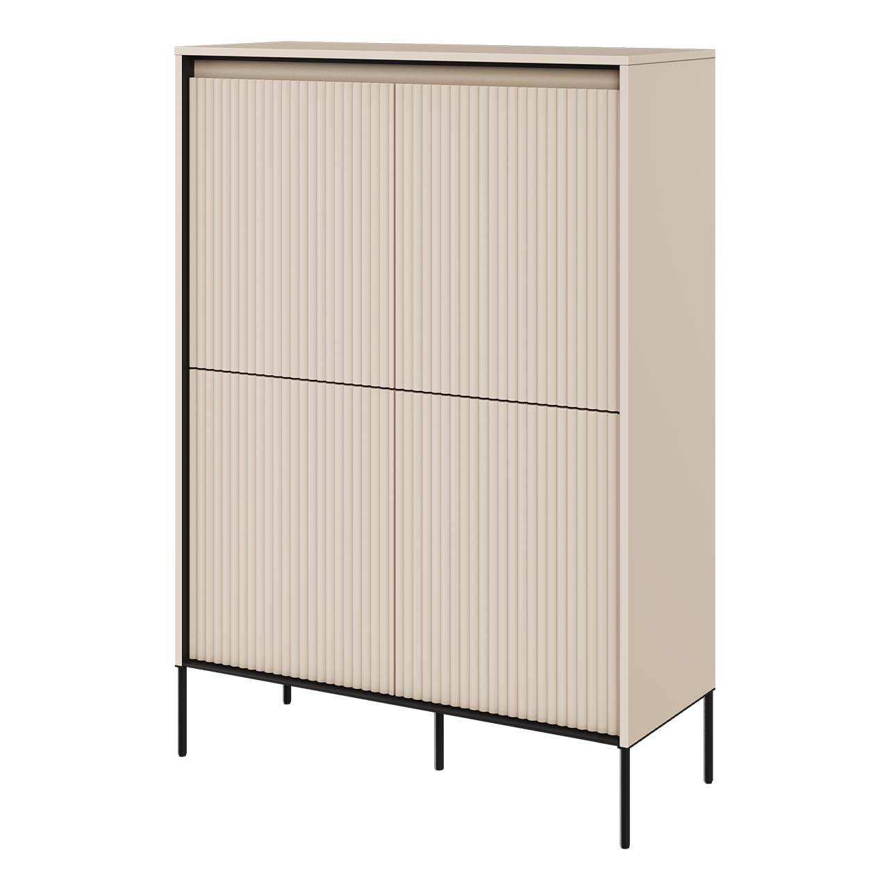 Komoda 4D z oświetleniem beż piaskowy/czarny TREND TR03 – nowoczesna szafka z frezowanymi frontami MDF, metalowymi nóżkami i oświetleniem LED - obrazek 3