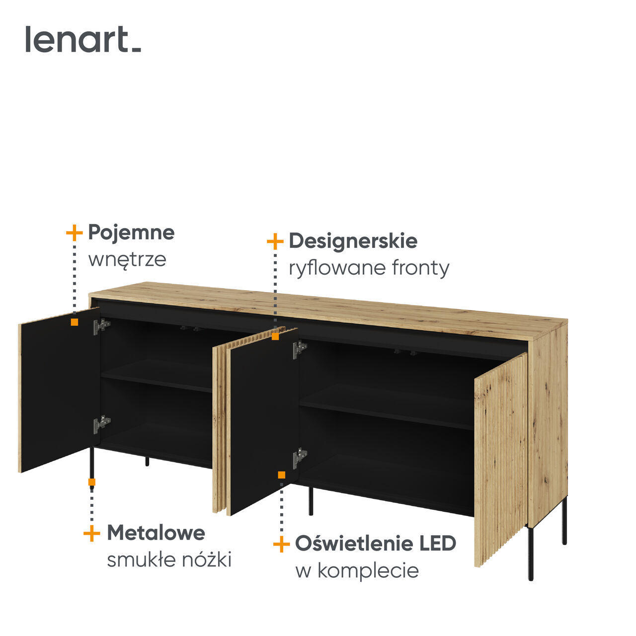 Komoda 4D z oświetleniem dąb artisan/czarny TREND TR04 - obrazek 6