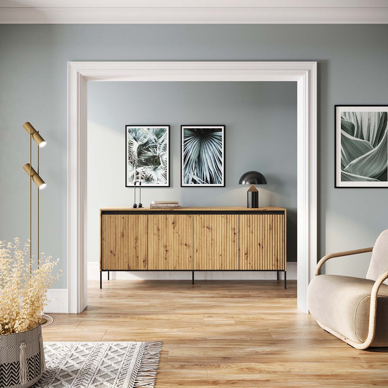 Komoda 4D z oświetleniem dąb artisan/czarny TREND TR04 - obrazek 7