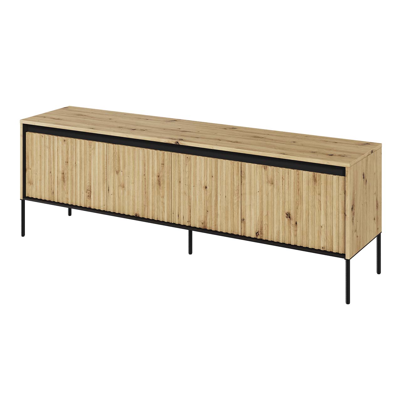 Komoda RTV 166 z oświetleniem dąb artisan/czarny TREND TR05 – frezowany front MDF i efektowne światło LED - obrazek 3