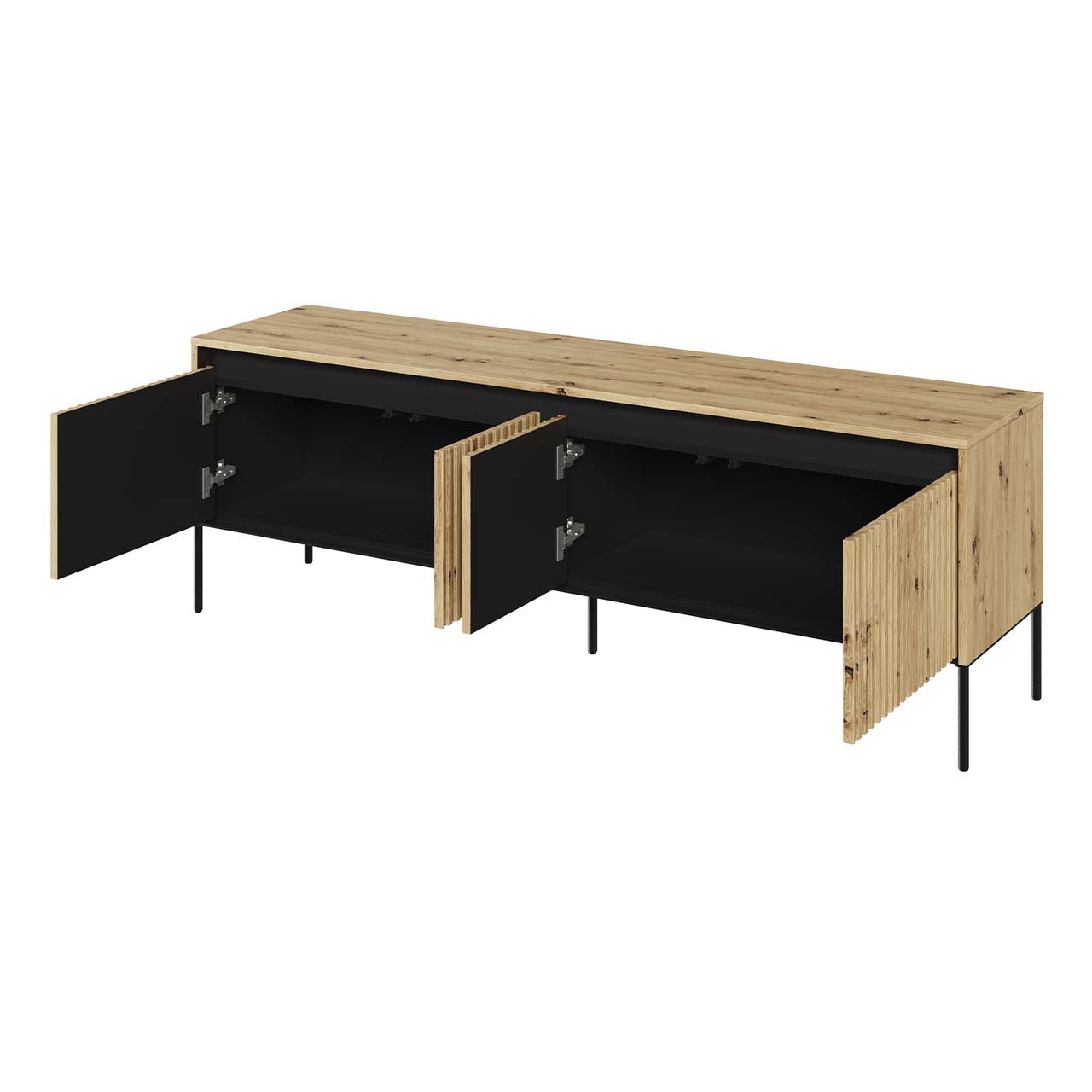 Komoda RTV 166 z oświetleniem dąb artisan/czarny TREND TR05 – frezowany front MDF i efektowne światło LED - obrazek 4