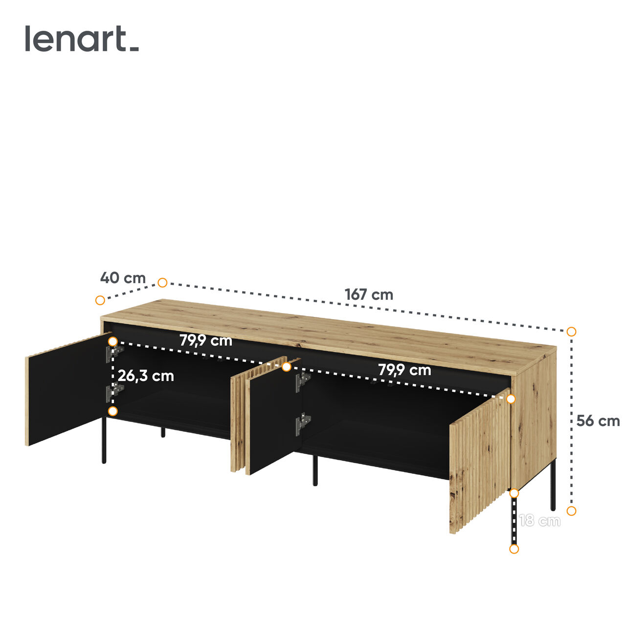 Komoda RTV 166 z oświetleniem dąb artisan/czarny TREND TR05 – frezowany front MDF i efektowne światło LED - obrazek 5