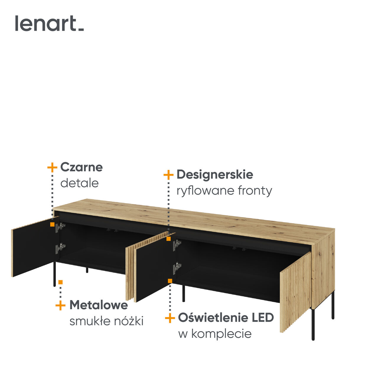 Komoda RTV 192 z oświetleniem dąb artisan/czarny TREND TR06 - obrazek 6