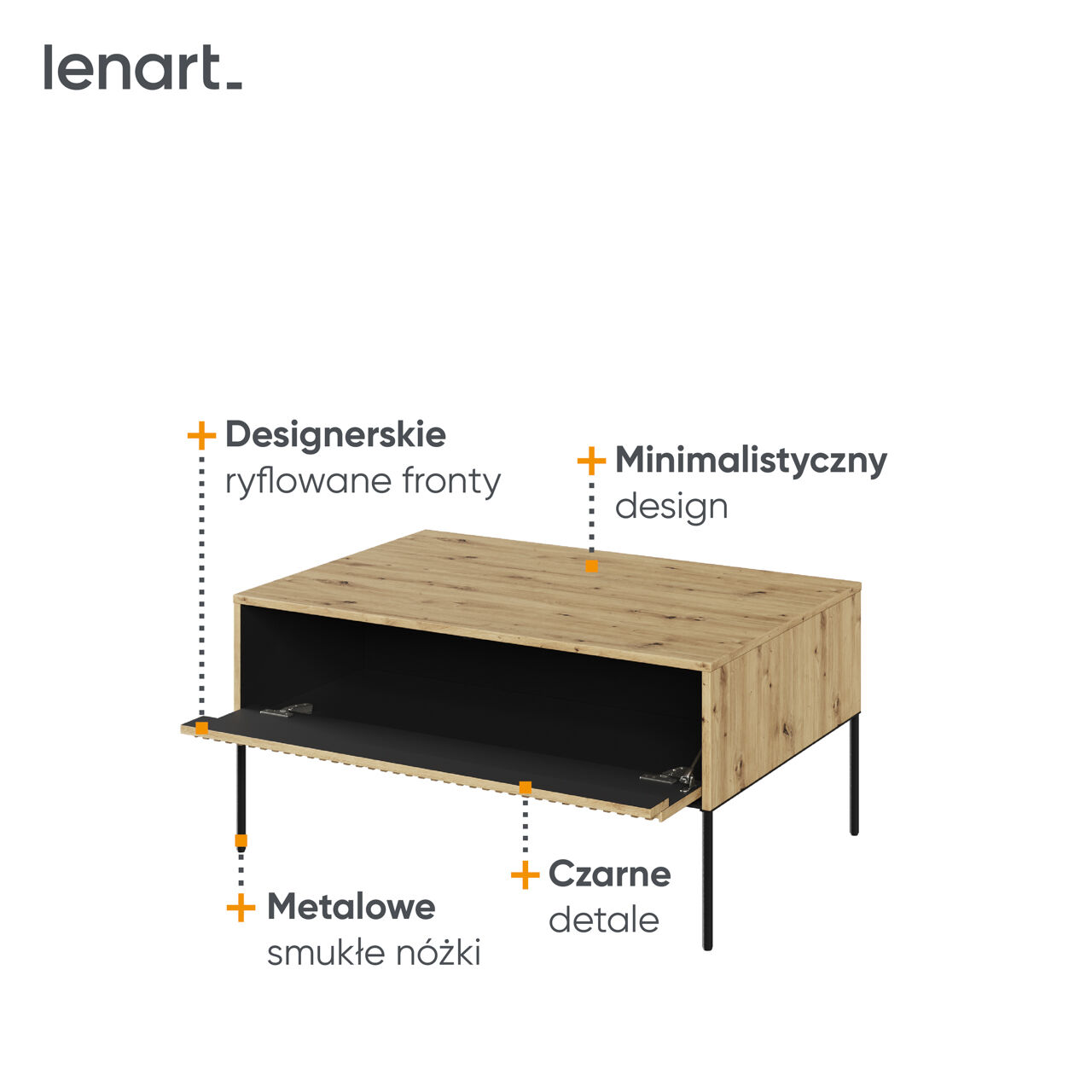 Stolik kawowy 1D dąb artisan/czarny TREND TR09 - obrazek 5