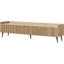Komoda RTV NEMO 05 180 cm dąb wiosenny – trzy zamykane schowki i czarne metalowe nóżki