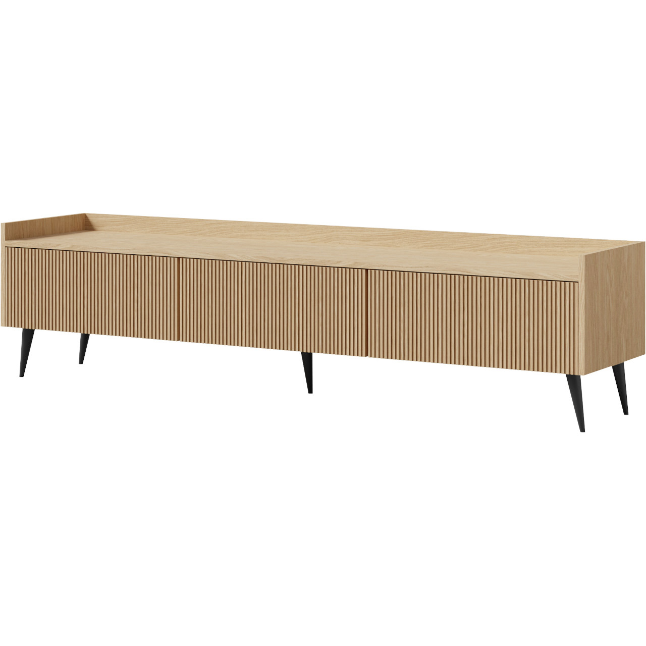 Komoda RTV NEMO 05 180 cm dąb wiosenny – trzy zamykane schowki i czarne metalowe nóżki
